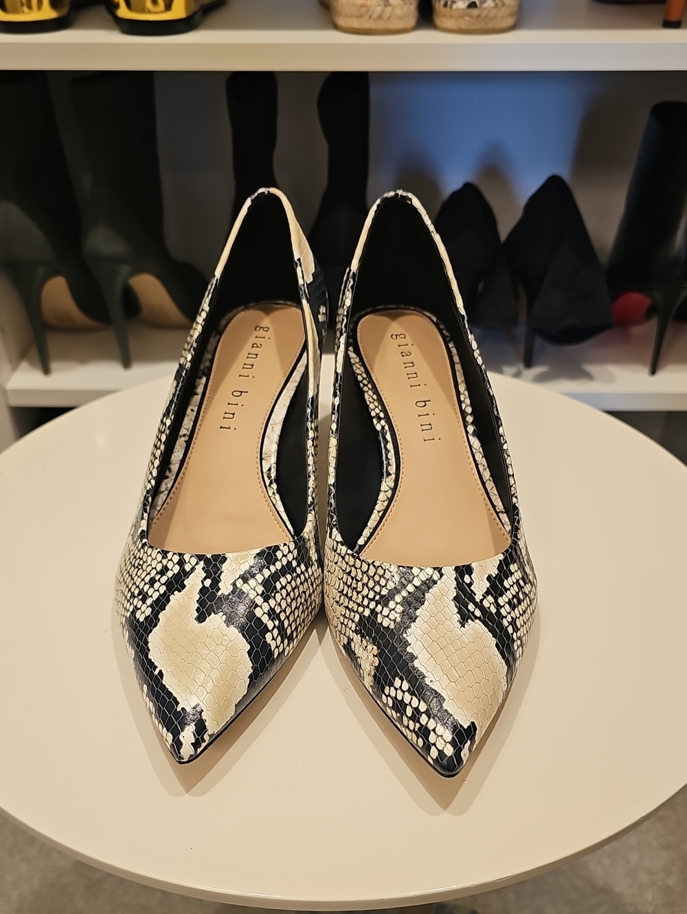 Gianni Bini Black & Cream Snake-Print Ballet Flats